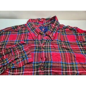 Saddlebred Mens Red Plaid‎ Flannel Shirt Button Down Long Sleeve Size L